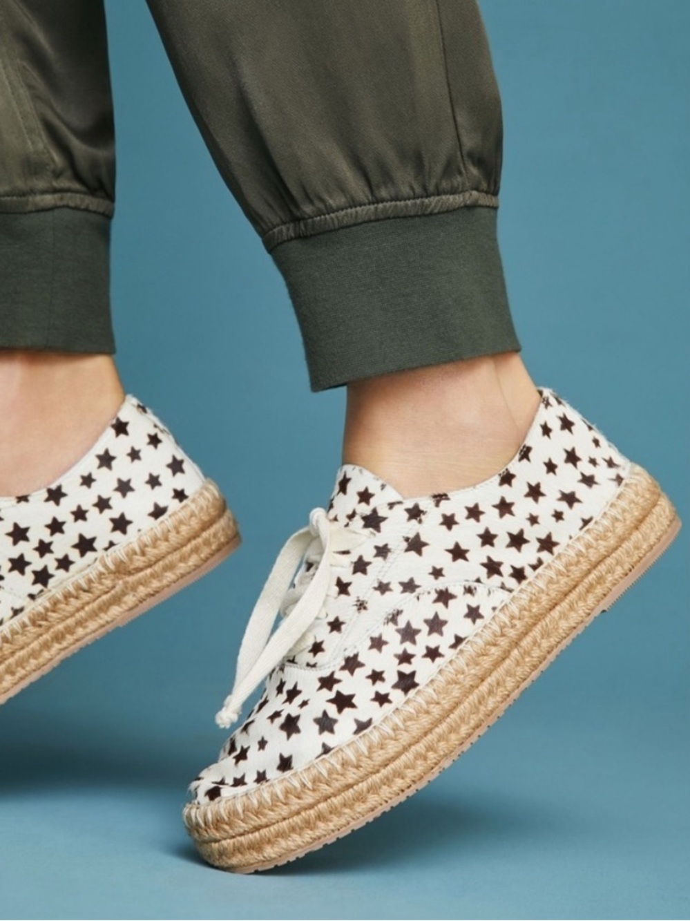 Kaanas Montauk Star Print Calf Hair Lace Up Espadrille Sneakers